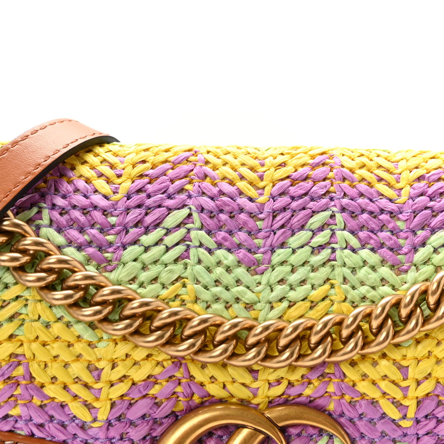 Gucci Calfskin Raffia Woven Small GG Marmont Shoulder Bag Multicolor 8 of 10