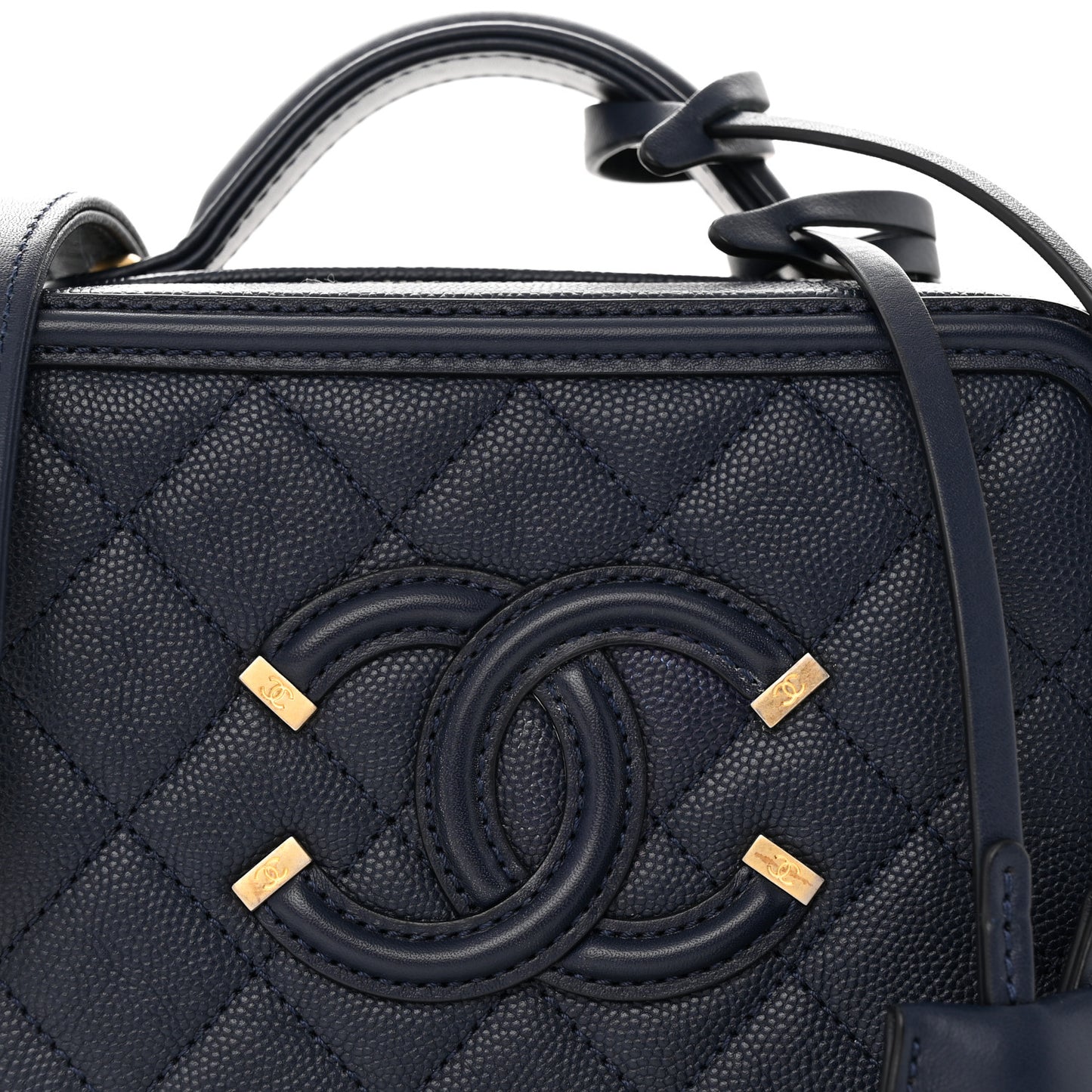 Caviar Quilted Small CC Filigree Vanity Case Navy