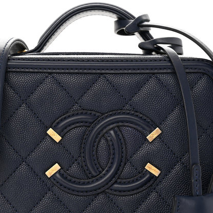 Chanel Caviar Quilted Small CC Filigree Vanity Case Navy 8 of 10
