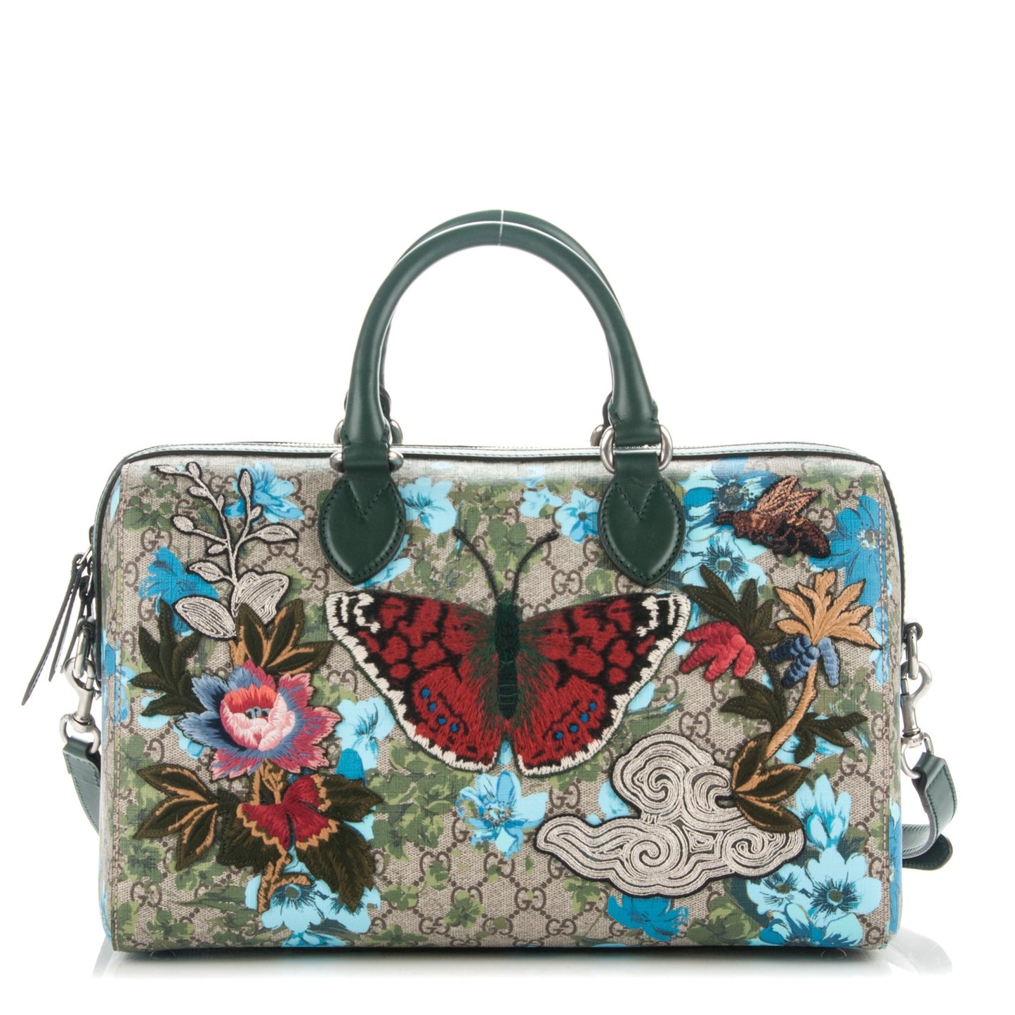 GG Supreme Monogram Bloom Butterfly Embroidered Medium Boston Green