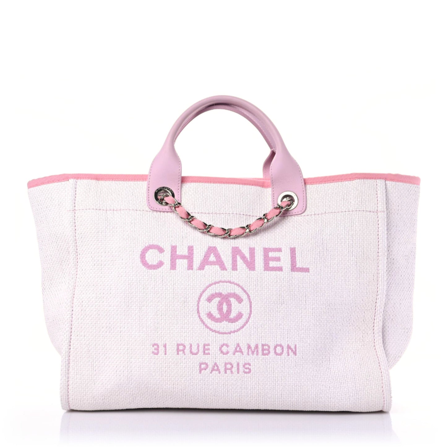 Woven Straw Raffia Medium Deauville Tote Pink