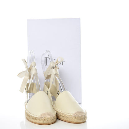Christian Dior Calfskin Nicely-D Ankle Tie Espadrilles Flats 37.5 Off White 7 of 7