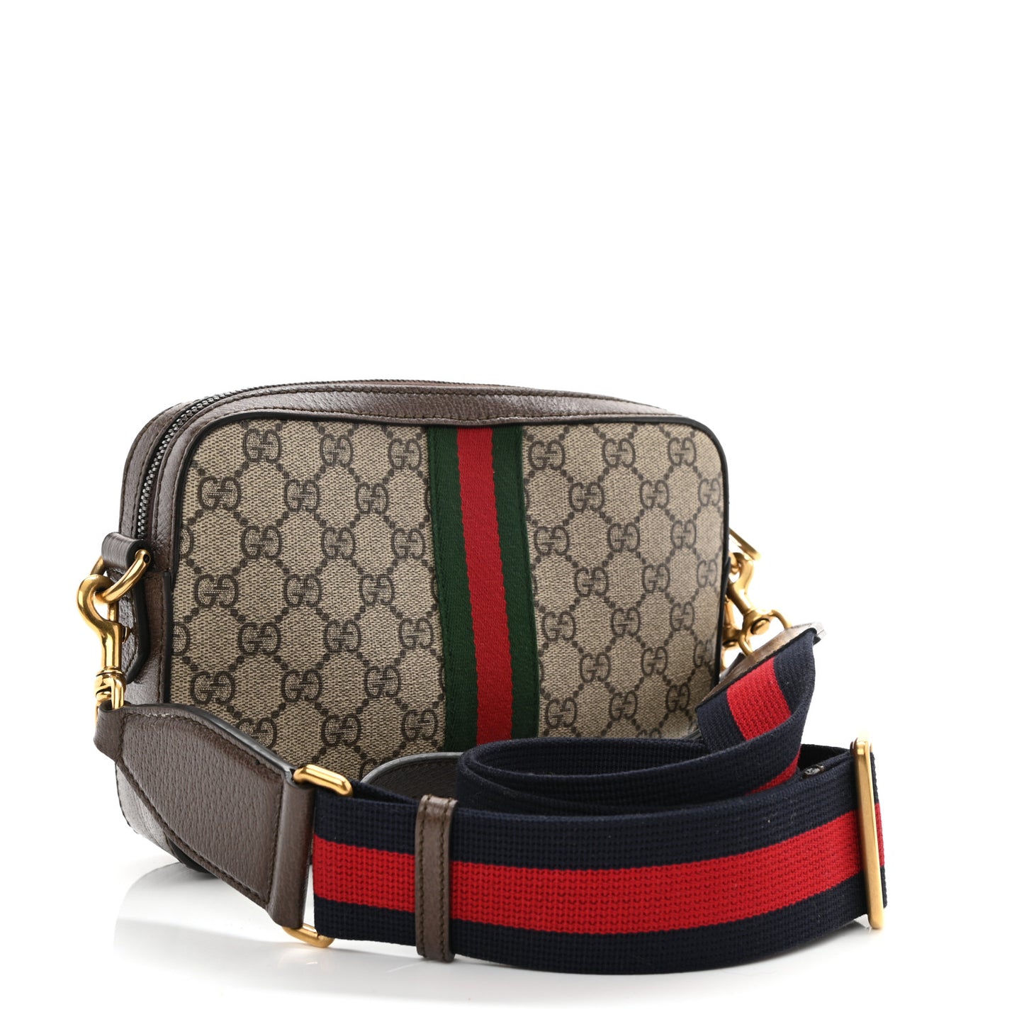 GG Supreme Monogram Textured Dollar Calfskin Web Ophidia Wristlet Shoulder Bag Beige Ebony New Acero