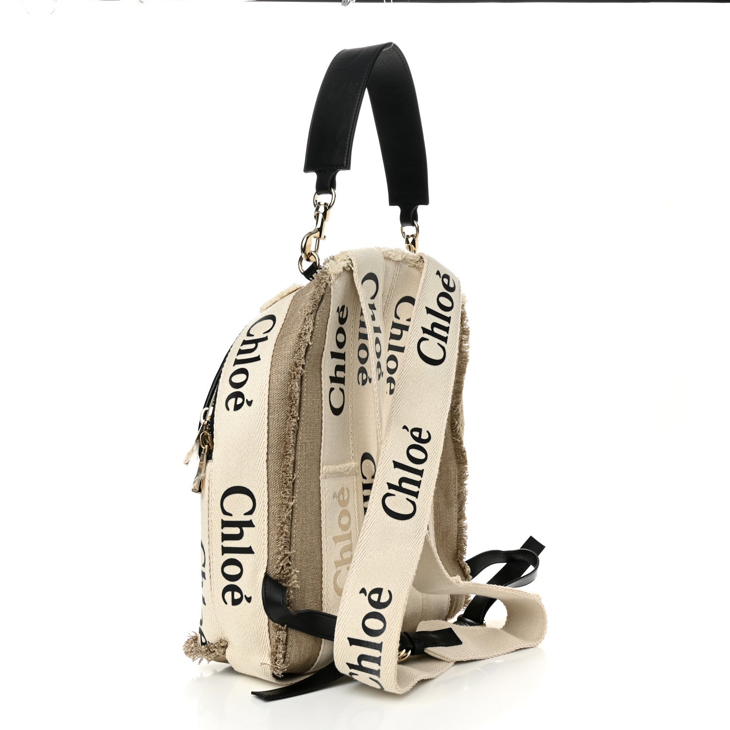 Chloe Canvas Logo Embroidered Woody Backpack Sand 3 of 14