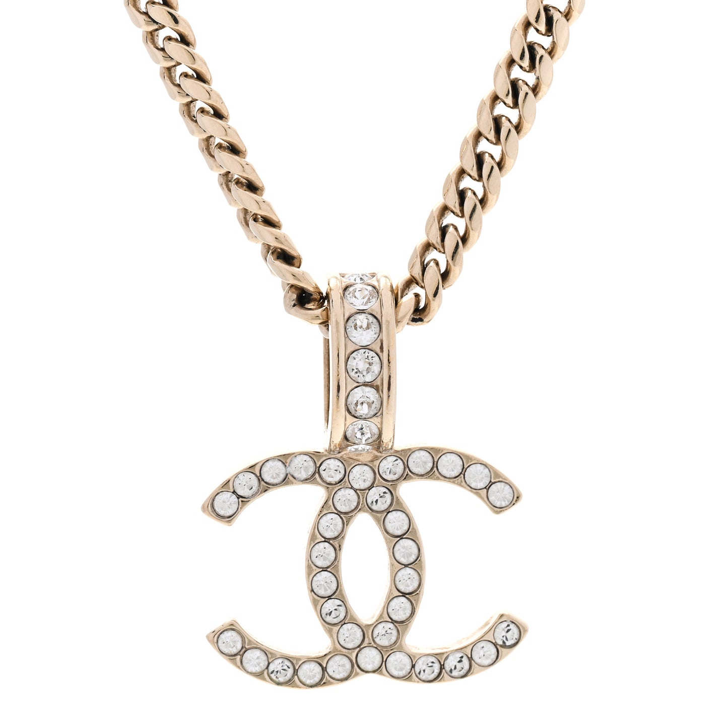 Lambskin Crystal CC Chain Pendant Necklace Black Gold