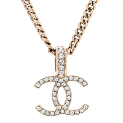 Chanel Lambskin Crystal CC Chain Pendant Necklace Black Gold 4 of 6