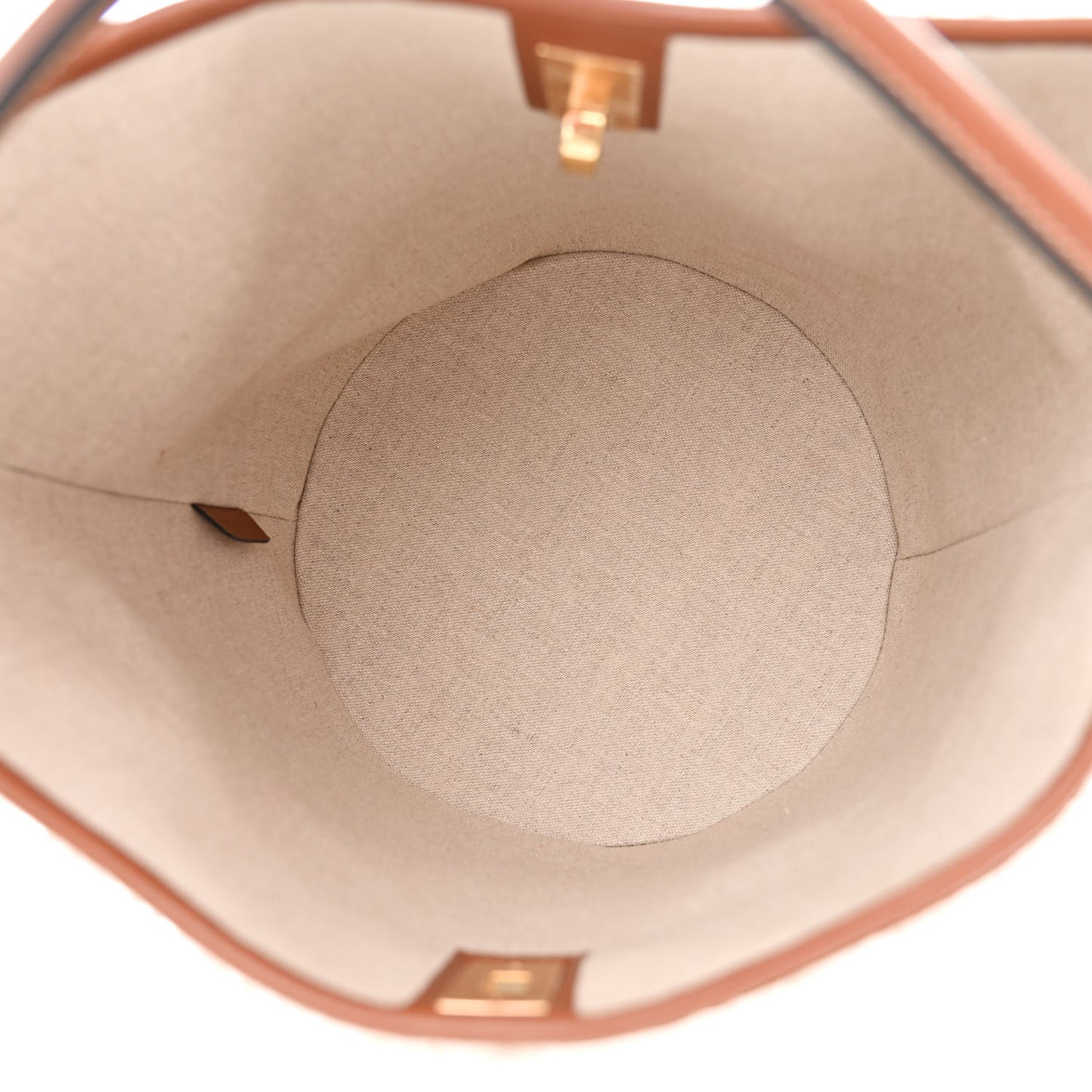 Canvas Smooth Calfskin Logo Bucket 16 Bag Khaki Beige Tan