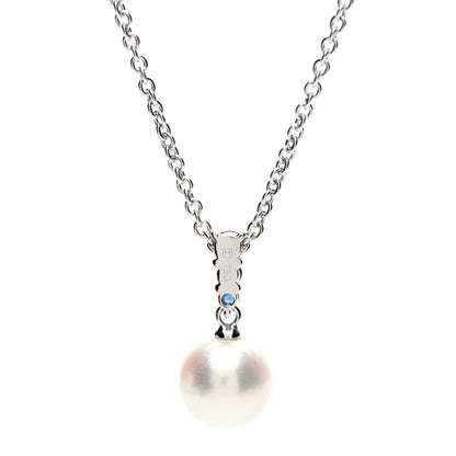 Mikimoto 18K White Gold Blue Sapphire Akoya Pearl 8-8.5mm Morning Dew Pendant Necklace 3 of 3