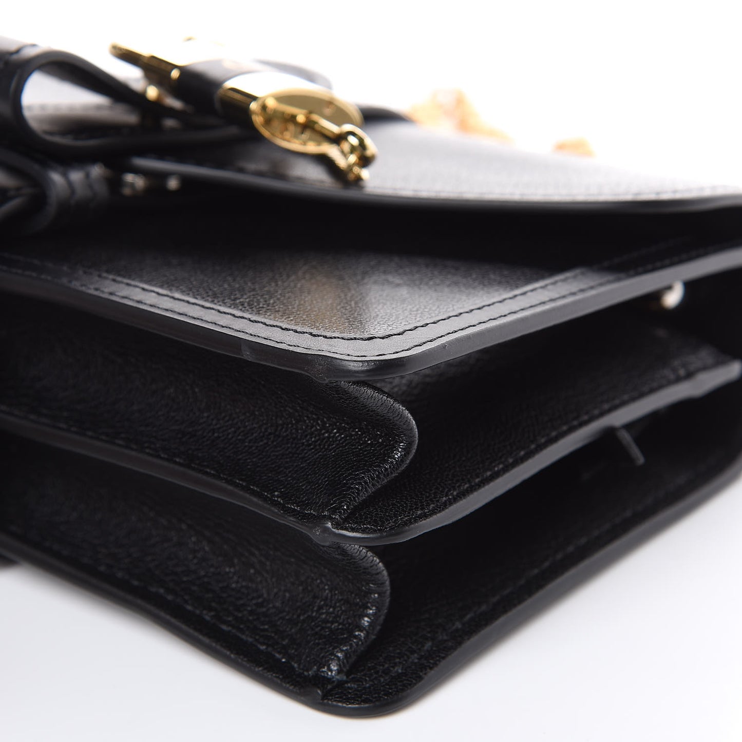 Shiny Goatskin Calfskin Aby Chain Shoulder Bag Black