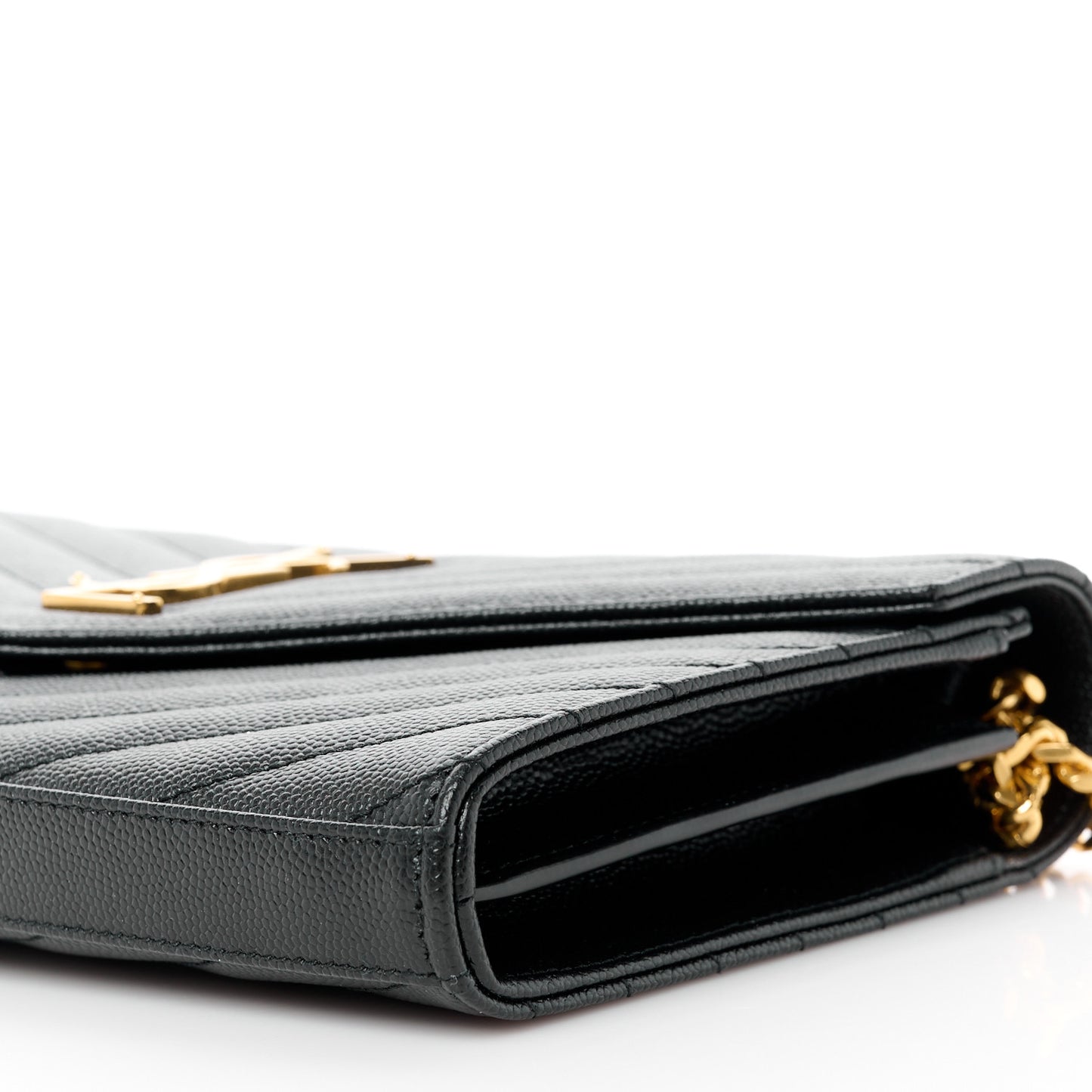 Grain De Poudre Matelasse Chevron Monogram Chain Wallet Black