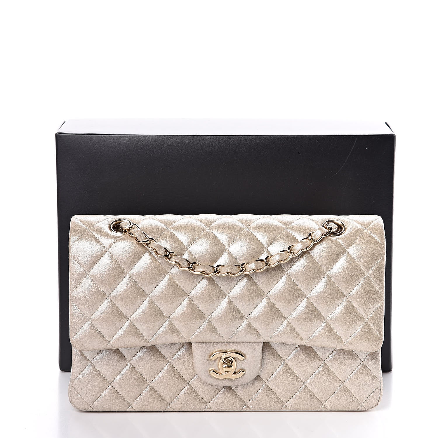 Chanel Iridescent Calfskin Quilted Medium Double Flap Light Gold 10 of 10