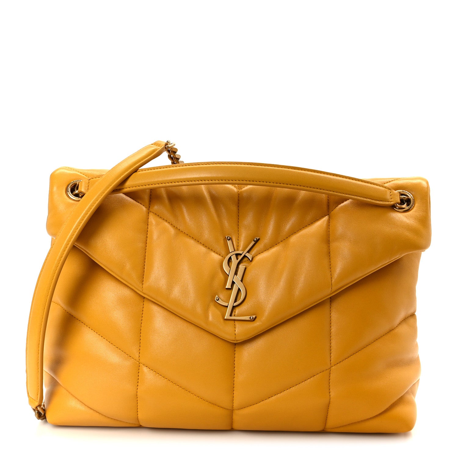 Saint Laurent Lambskin Quilted Medium Loulou Puffer Monogram Chain Satchel Saffran 1 of 11