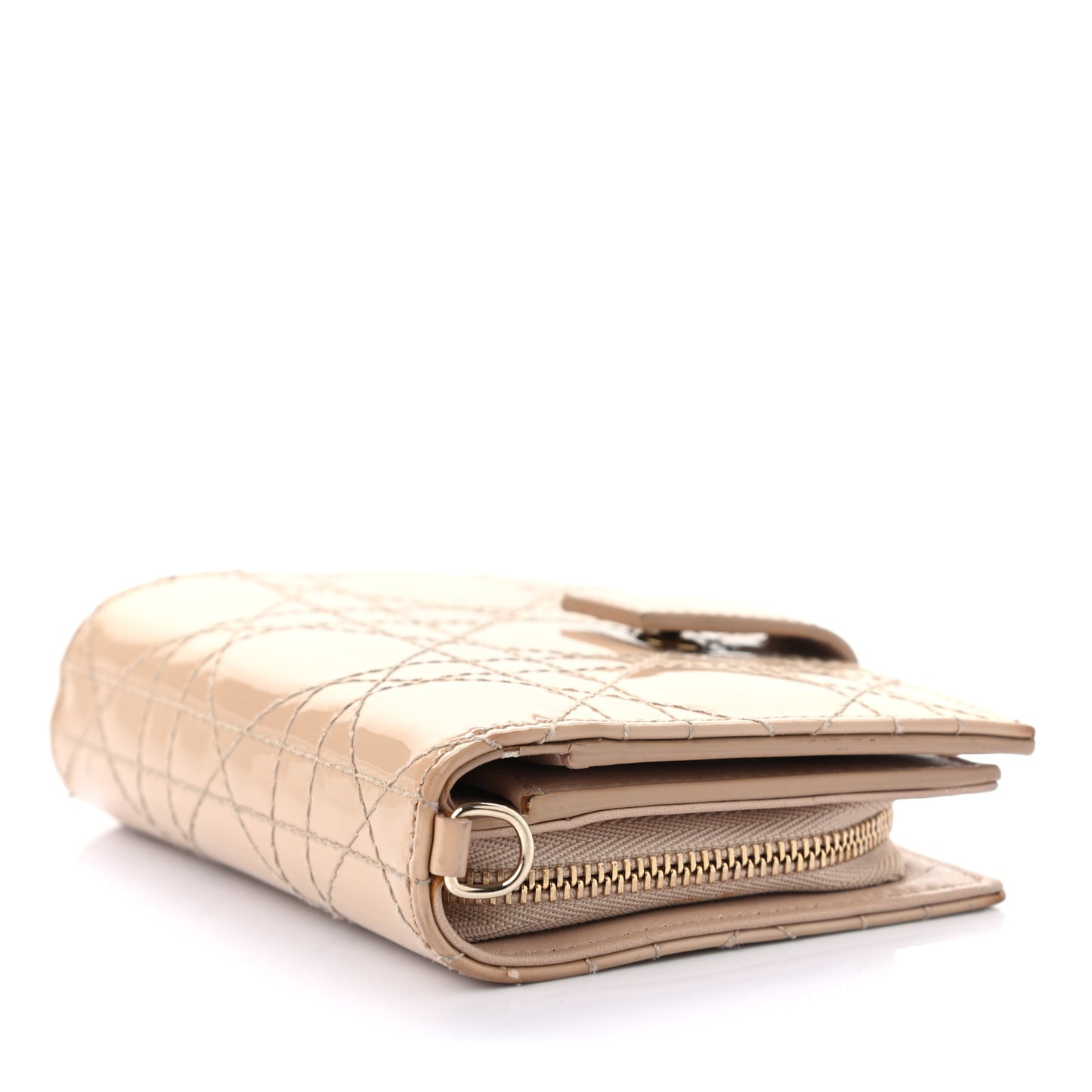 Patent Cannage Lady Dior Eden Wallet Beige