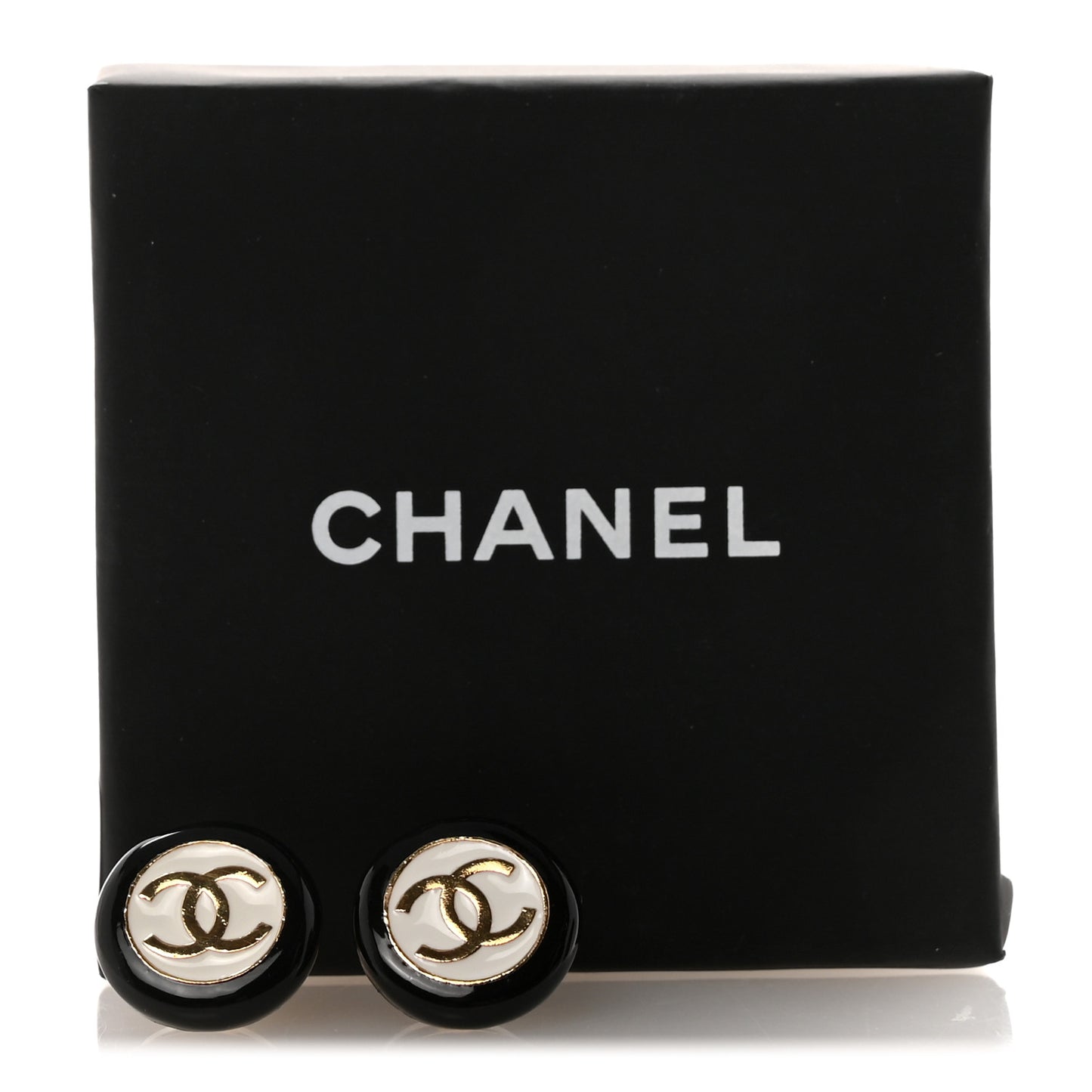 Enamel CC Stud Earrings Gold Black White