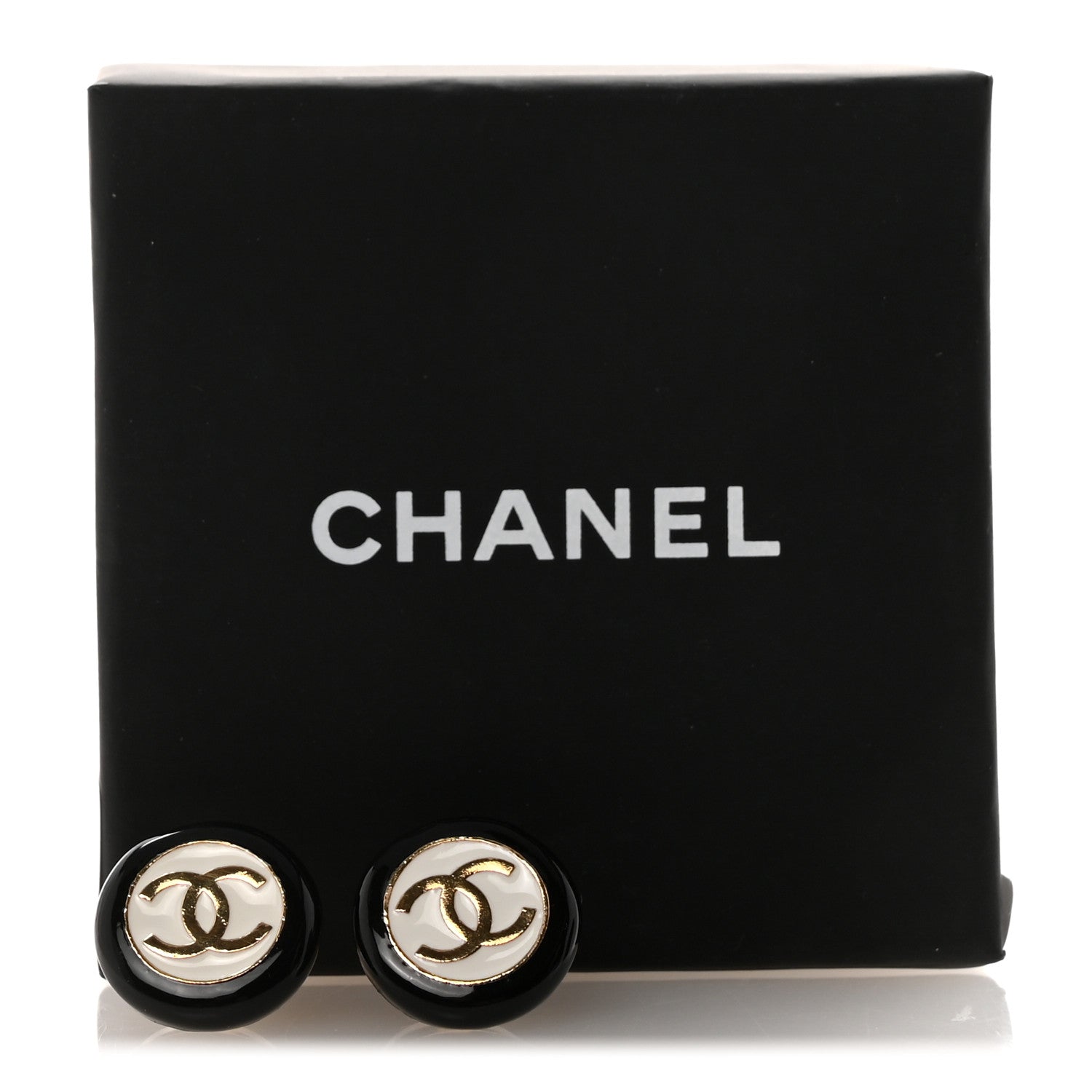 Chanel Enamel CC Stud Earrings Gold Black White 5 of 5