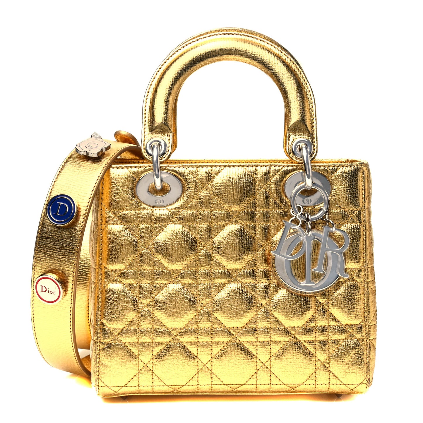 Metallic Grained Calfskin Cannage Small Lucky Badges My Lady Dior Gold