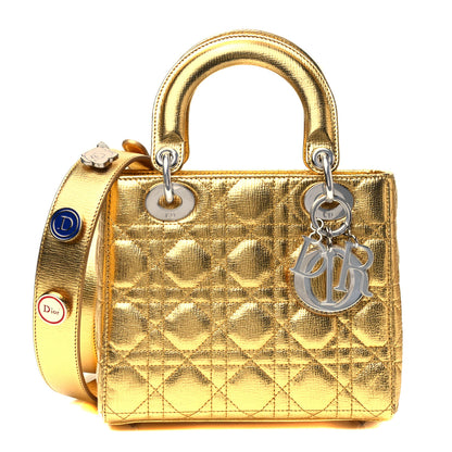 Christian Dior Metallic Grained Calfskin Cannage Small Lucky Badges My Lady Dior Gold 1 of 10