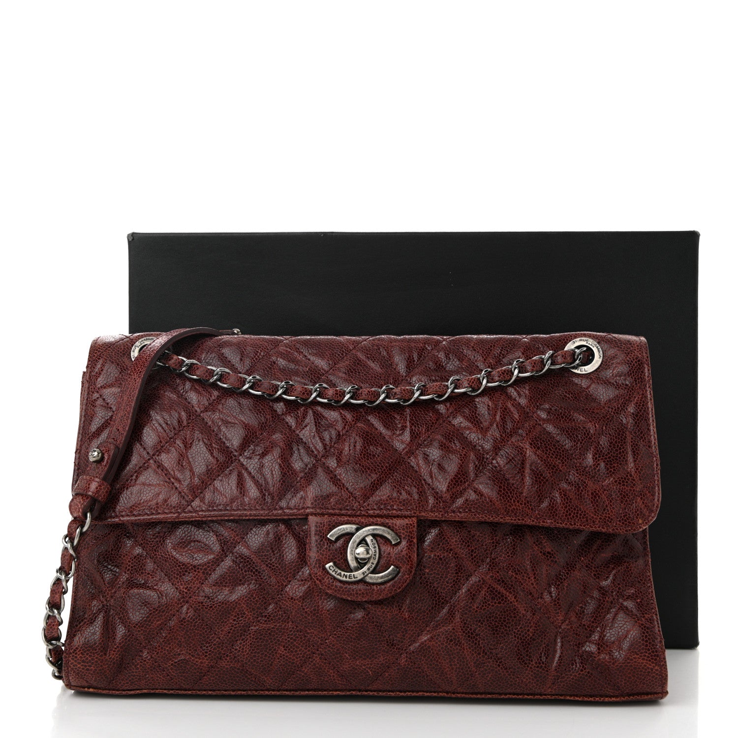 Chanel Crumpled Grained Calfskin Jumbo CC Crave Flap Burgundy 11 of 11