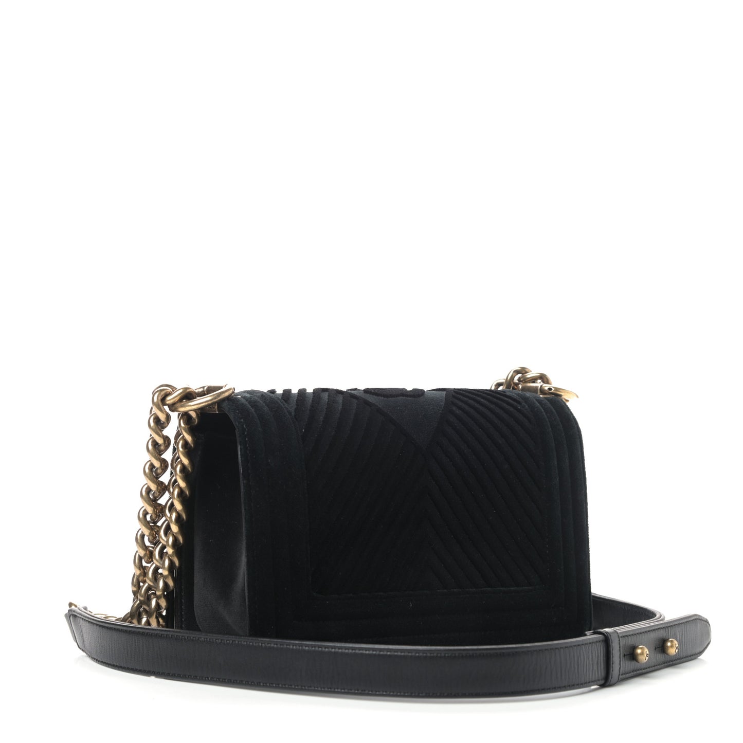 Velvet Chevron Quilted Small Boy Flap Black