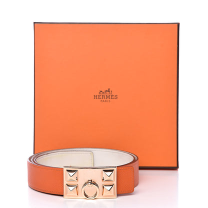Hermes Epsom Swift 32mm Collier De Chien CDC Belt 95 Orange White 8 of 8