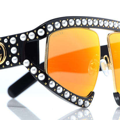 Gucci Acetate Pearl Rectangular Frame Sunglasses GG0234S Black Orange 7 of 7