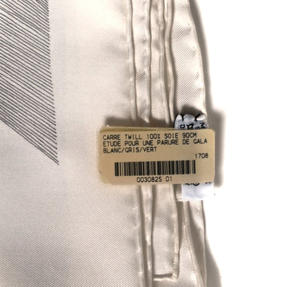 Hermes Silk Etude Pour Une Parure De Gala Scarf 90 White Gris Vert 3 of 3