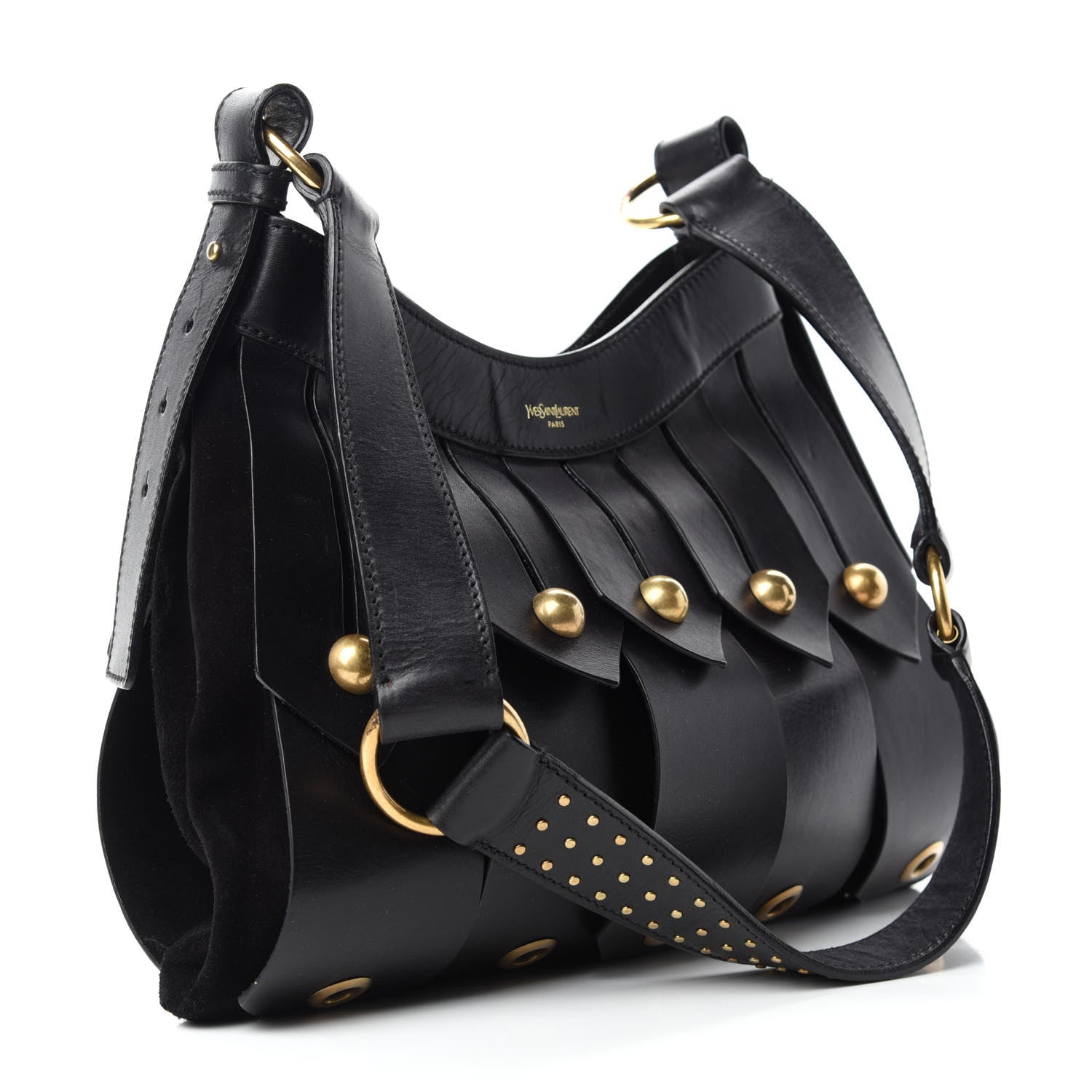 Saint Laurent Calfskin Studded Crossbody Bag Black 3 of 10