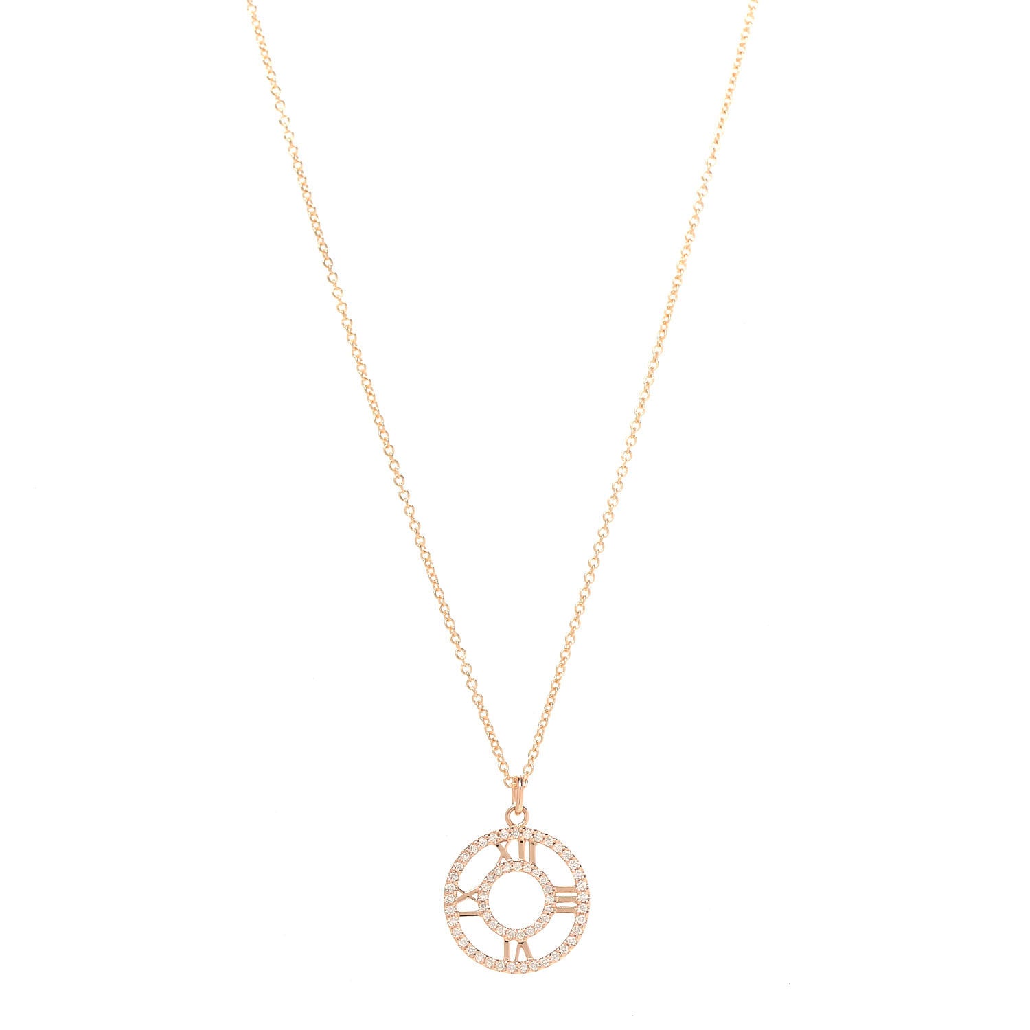 Tiffany 18K Rose Gold Diamond Small Atlas Open Pave Pendant Necklace 1 of 8