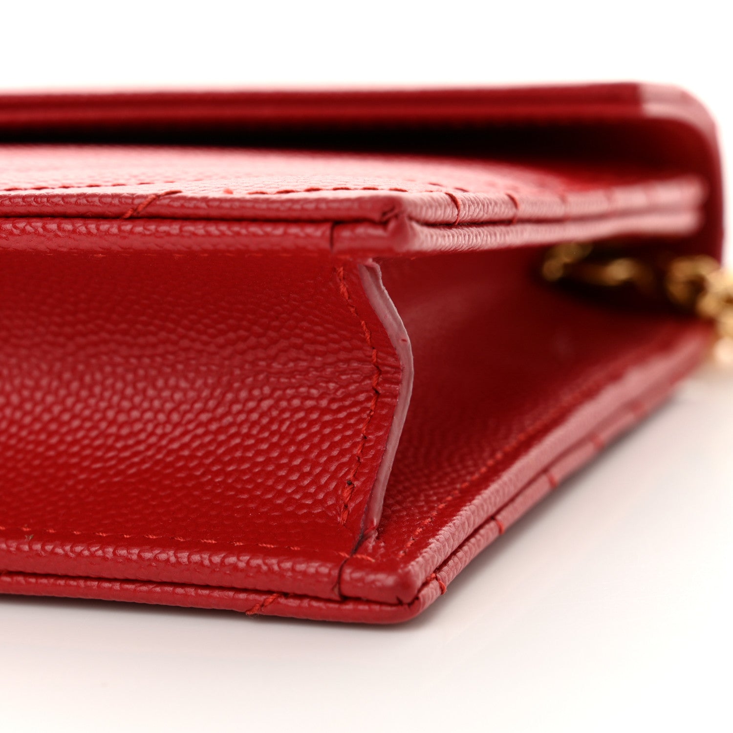 Saint Laurent Grain De Poudre Matelasse Chevron Monogram Envelope Chain Wallet  New Red 10 of 14