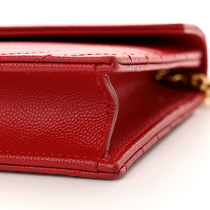 Saint Laurent Grain De Poudre Matelasse Chevron Monogram Envelope Chain Wallet  New Red 10 of 14