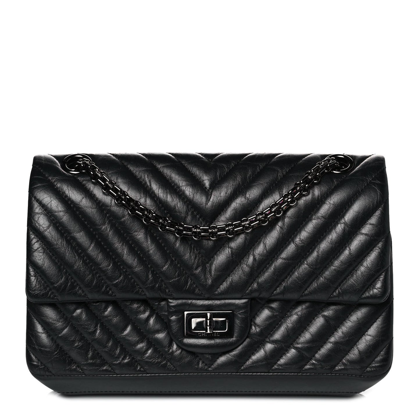 Aged Calfskin Chevron Quilted 2.55 Reissue 225 Flap So Black