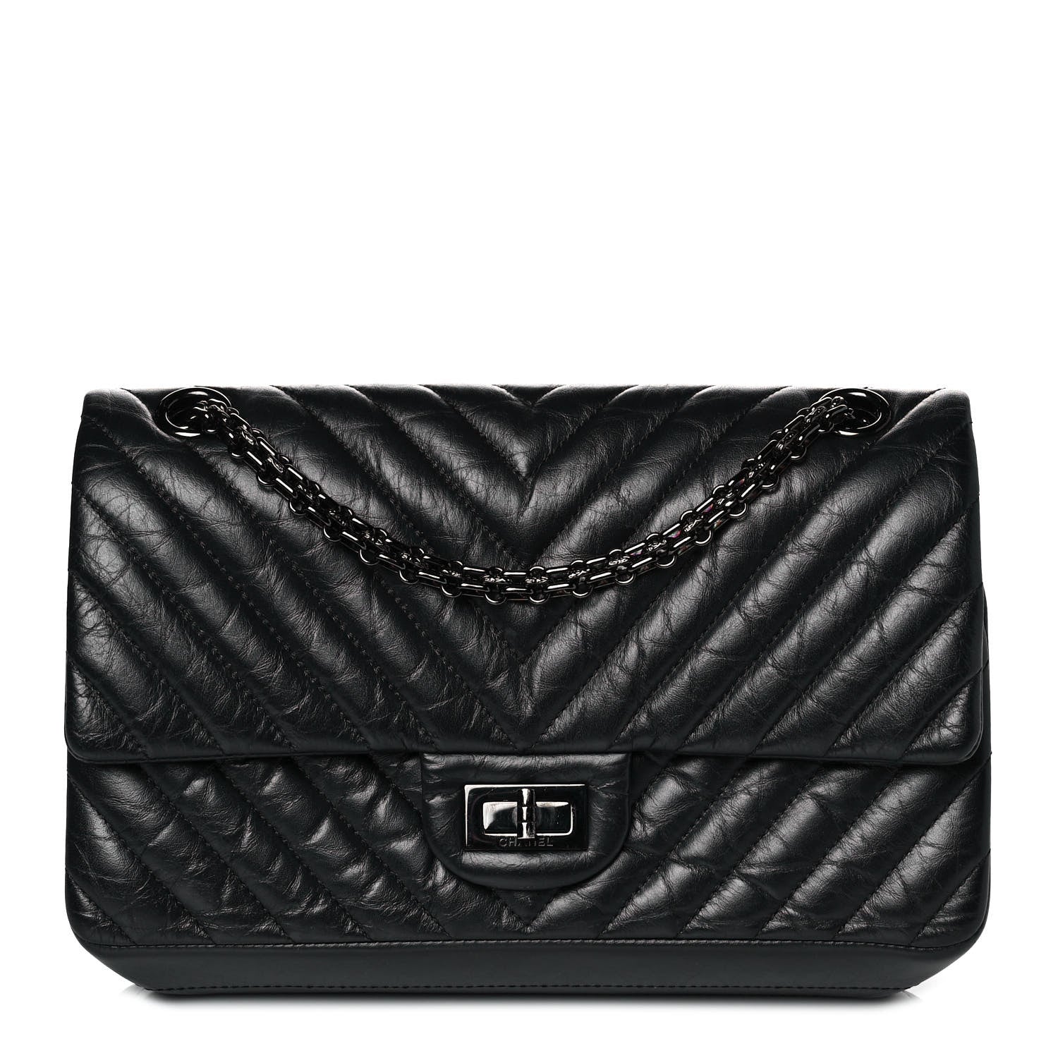 Chanel Aged Calfskin Chevron Quilted 2.55 Reissue 225 Flap So Black 1 of 11