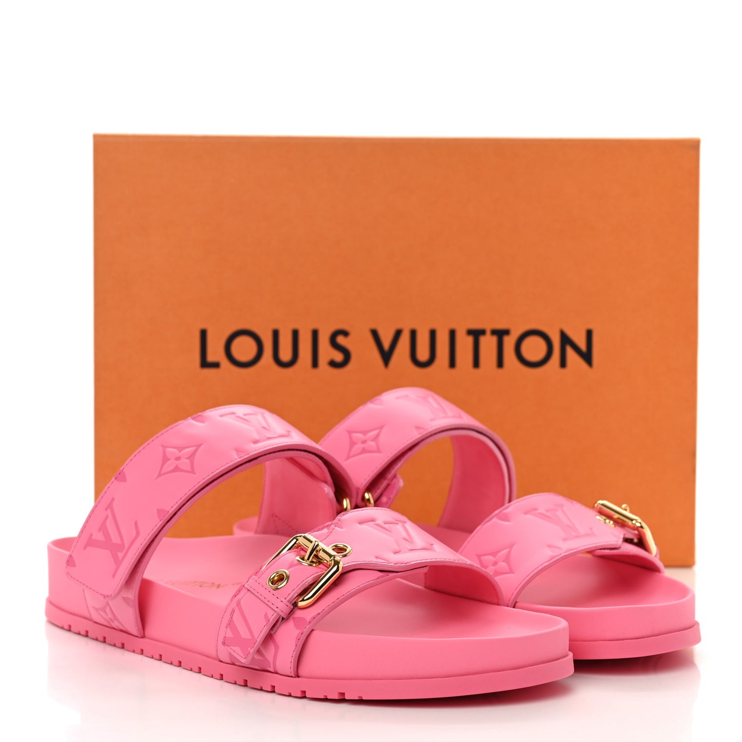 Calfskin Monogram Embossed Bom Dia Flat Mule Sandals 40 Pink
