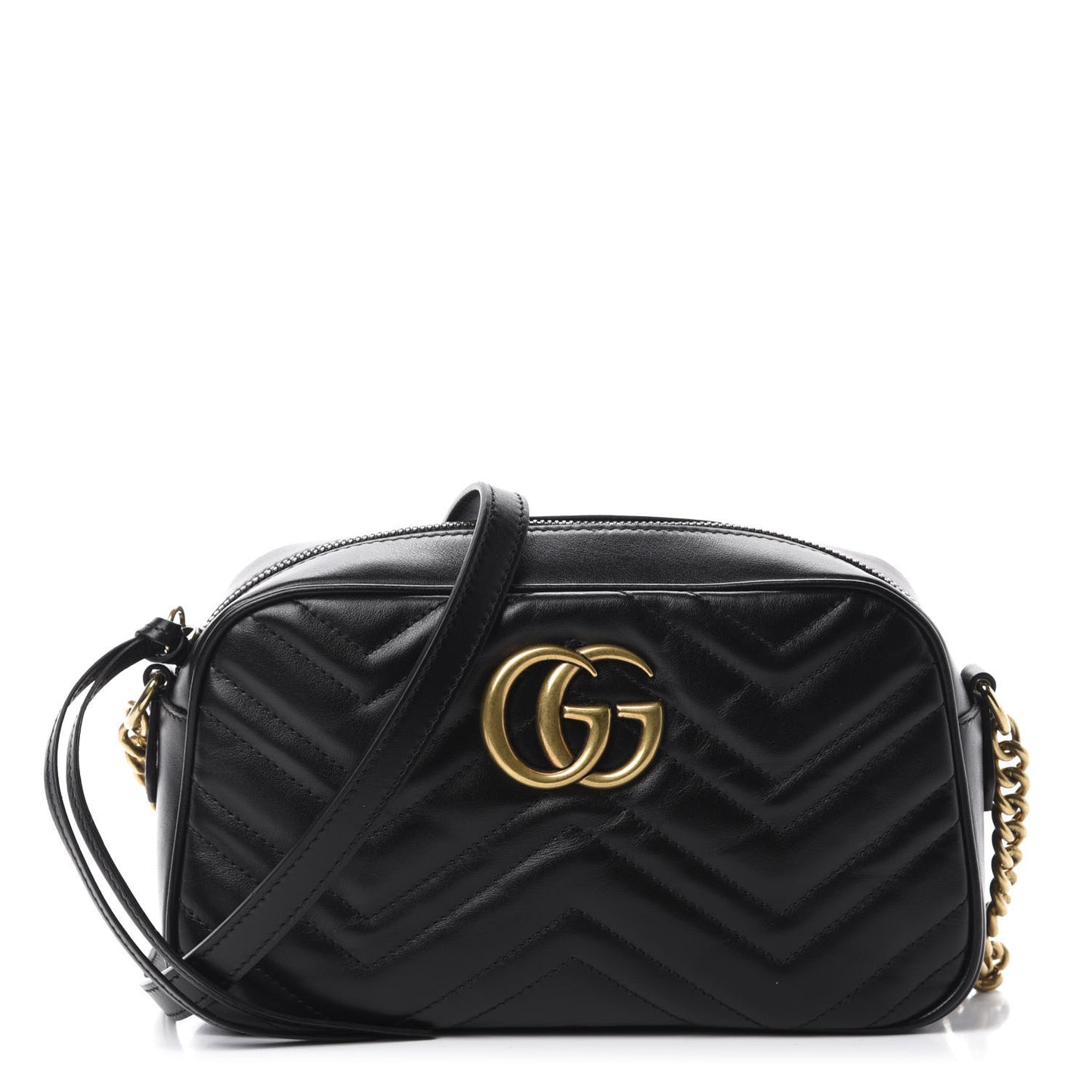 Calfskin Matelasse Small GG Marmont Chain Shoulder Bag Black