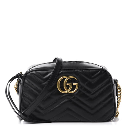 Gucci Calfskin Matelasse Small GG Marmont Chain Shoulder Bag Black 1 of 10