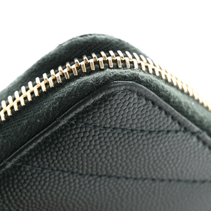 Saint Laurent Grain De Poudre Matelasse Chevron Monogram Zip Around Wallet New Vert Fonce 10 of 11