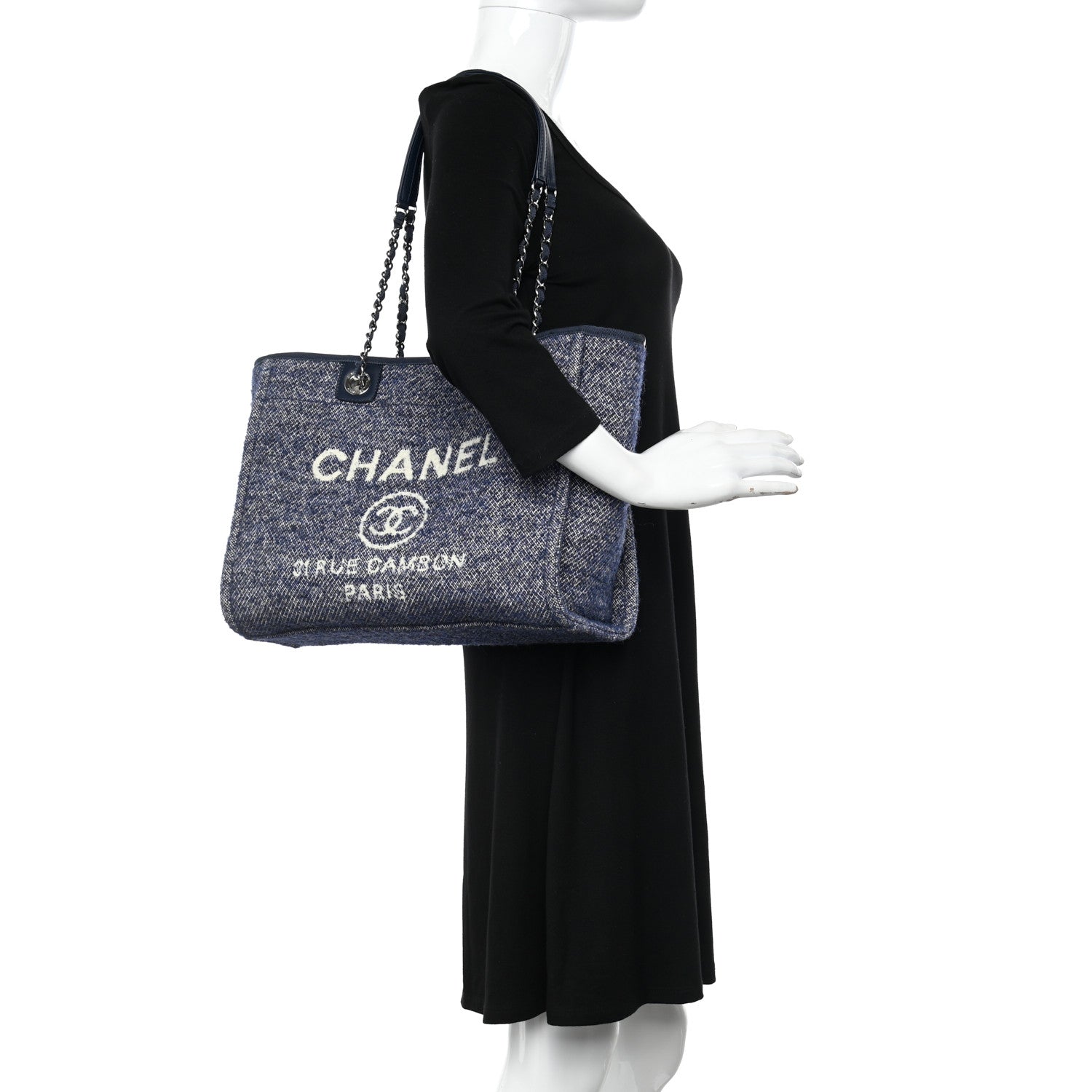Chanel Mixed Fibers Calfskin Small Deauville Tote Blue 2 of 10