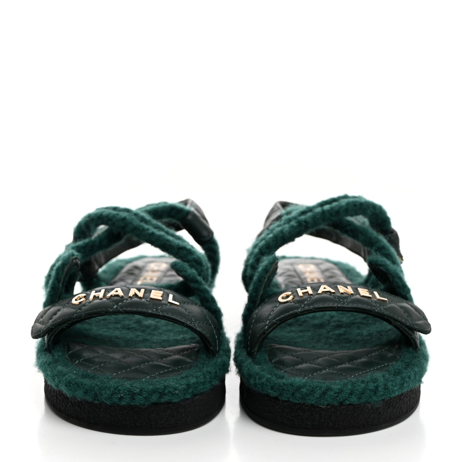 Chanel Cord Lambskin Quilted Logo Sandals 38 Green 2 of 8