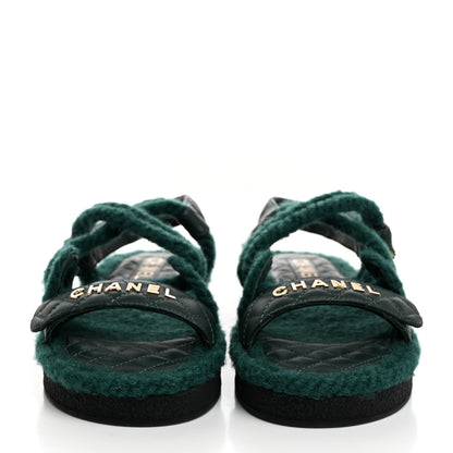 Chanel Cord Lambskin Quilted Logo Sandals 38 Green 2 of 8