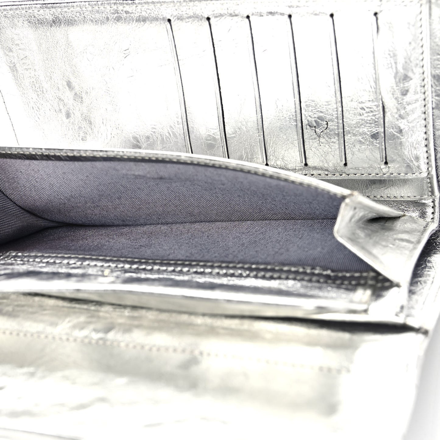 Metallic Aged Calfskin Quilted Reissue Long Flap Wallet Light Silver