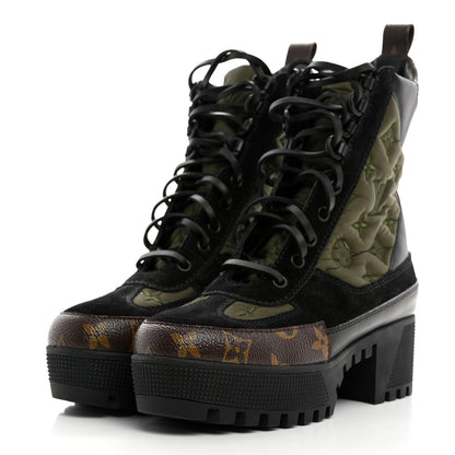 Louis Vuitton Nylon Embroidered Monogram Suede Laureate Platform Desert Boots 36 Kaki 3 of 9