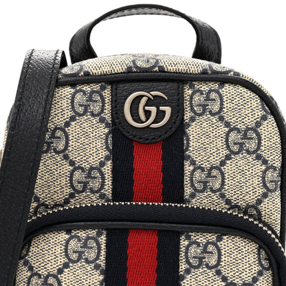 Gucci GG Supreme Monogram Textured Dollar Calfskin Web Mini Ophidia Double Zip Messenger Bag Beige Blue 8 of 10
