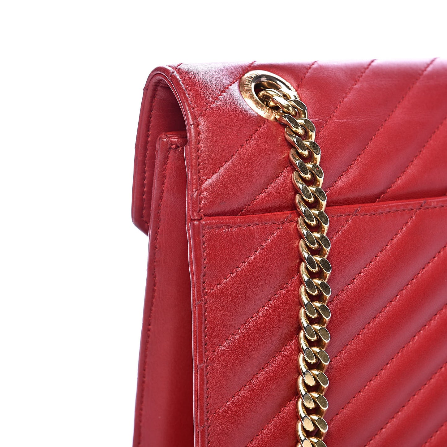 Lambskin Matelasse Chevron Large Monogram Satchel Red