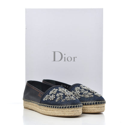 Christian Dior Denim Embroidered Riviera Espadrilles 37 Bleu Jean 9 of 9