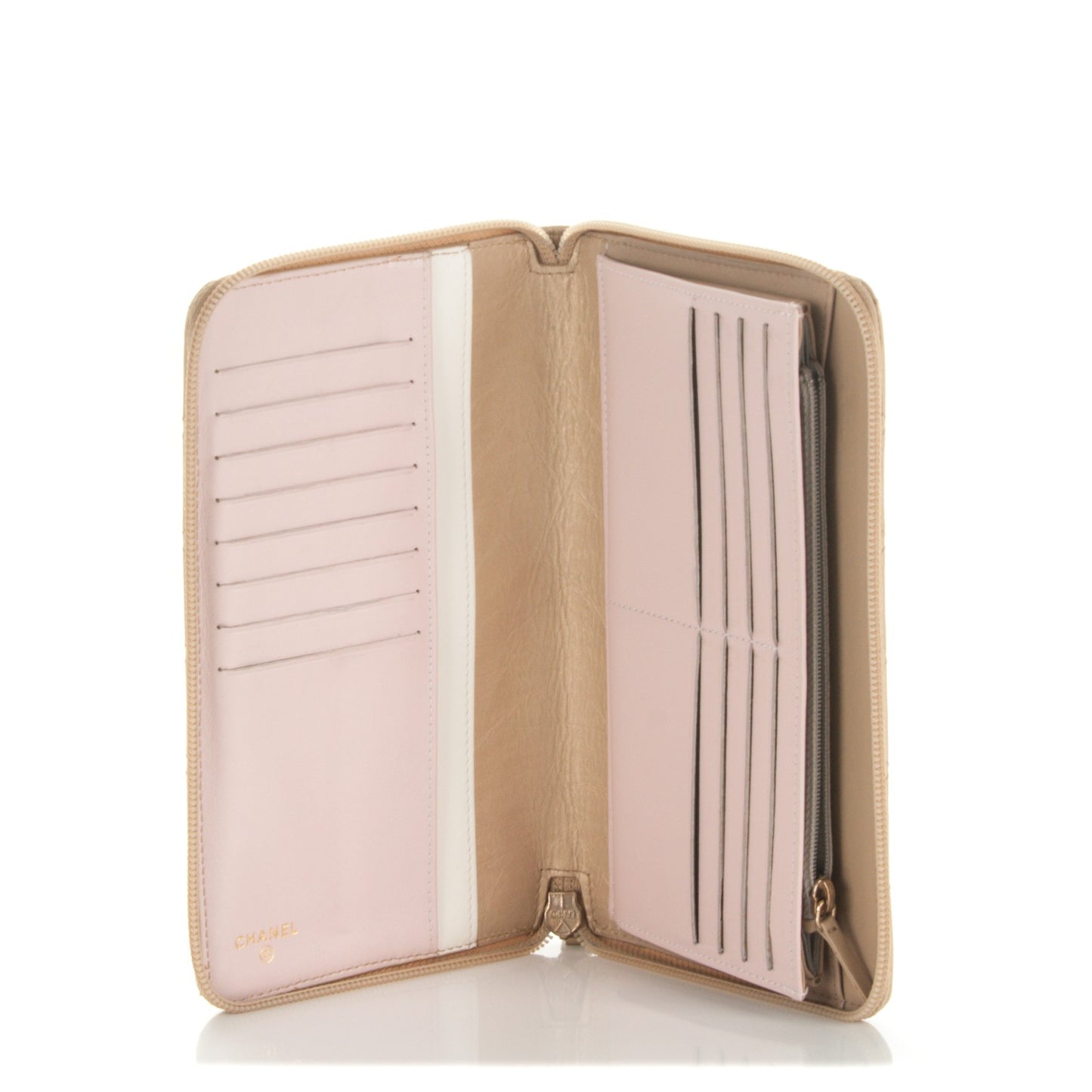 Calfskin Large Zip Around Wallet Gold