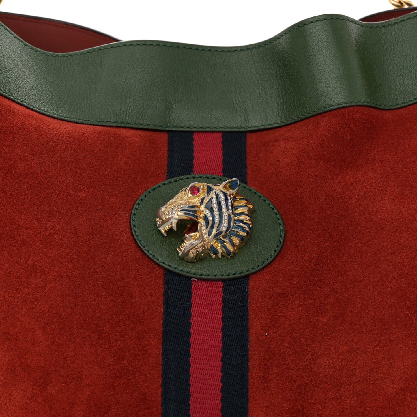 Suede Calfskin Large Rajah Chain Tote Brown Green