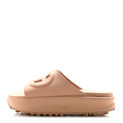 Gucci Soft Rubber Mens Interlocking G Platform 42mm Slide Sandals 9 Vintage Camel 1 of 8