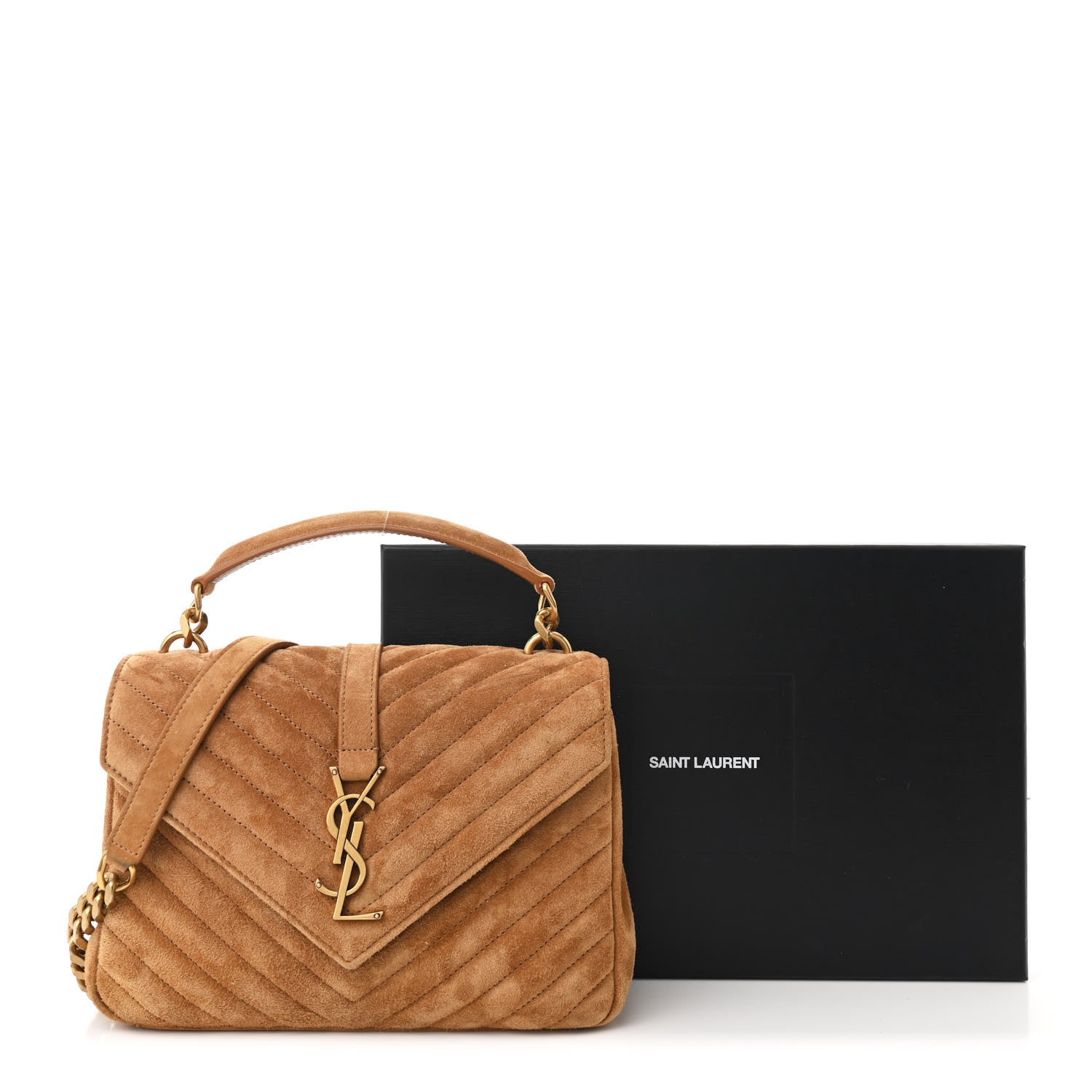 Saint Laurent Suede Matelasse Chevron Monogram Medium College Bag Cinnamon 11 of 11