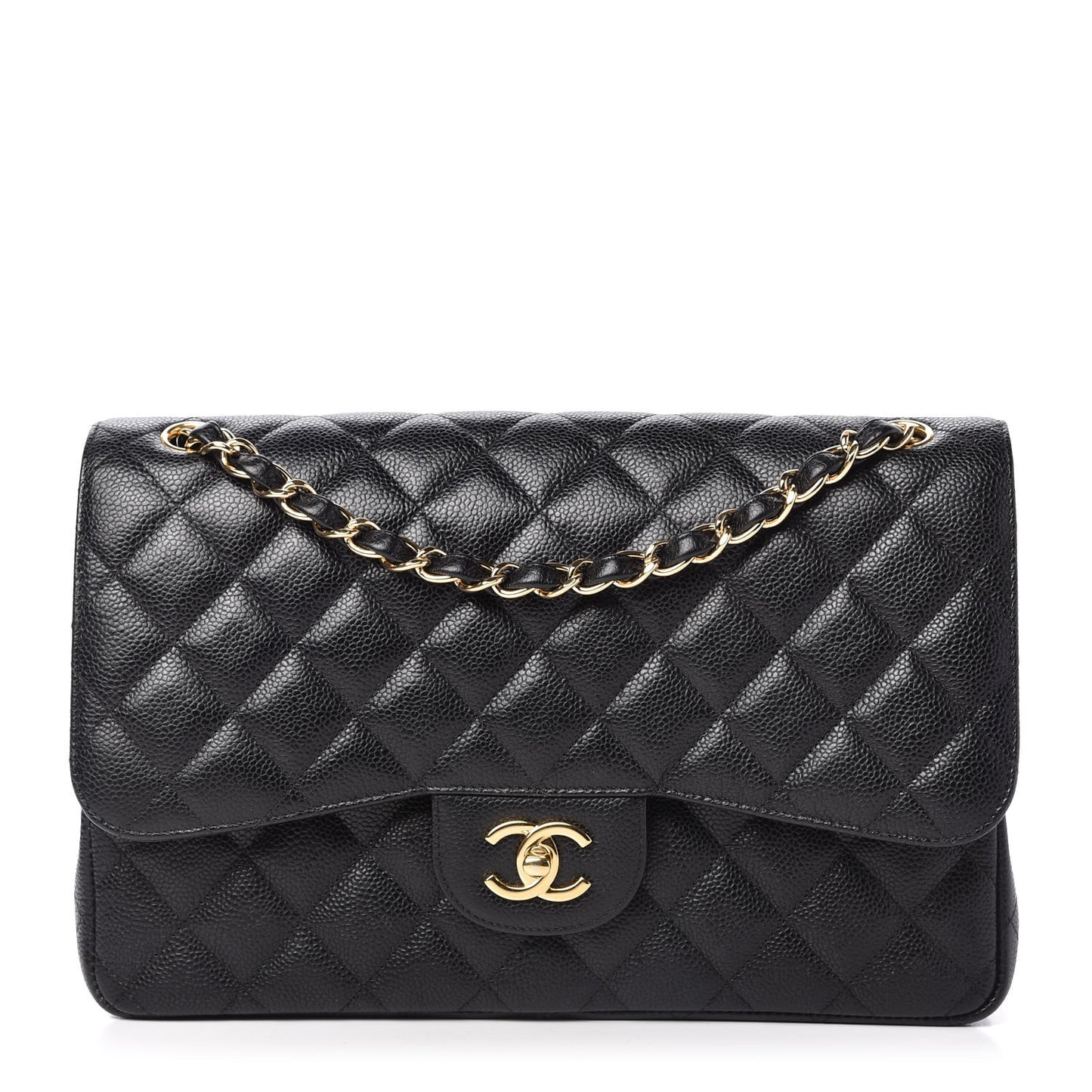 Caviar Quilted Jumbo Double Flap Black