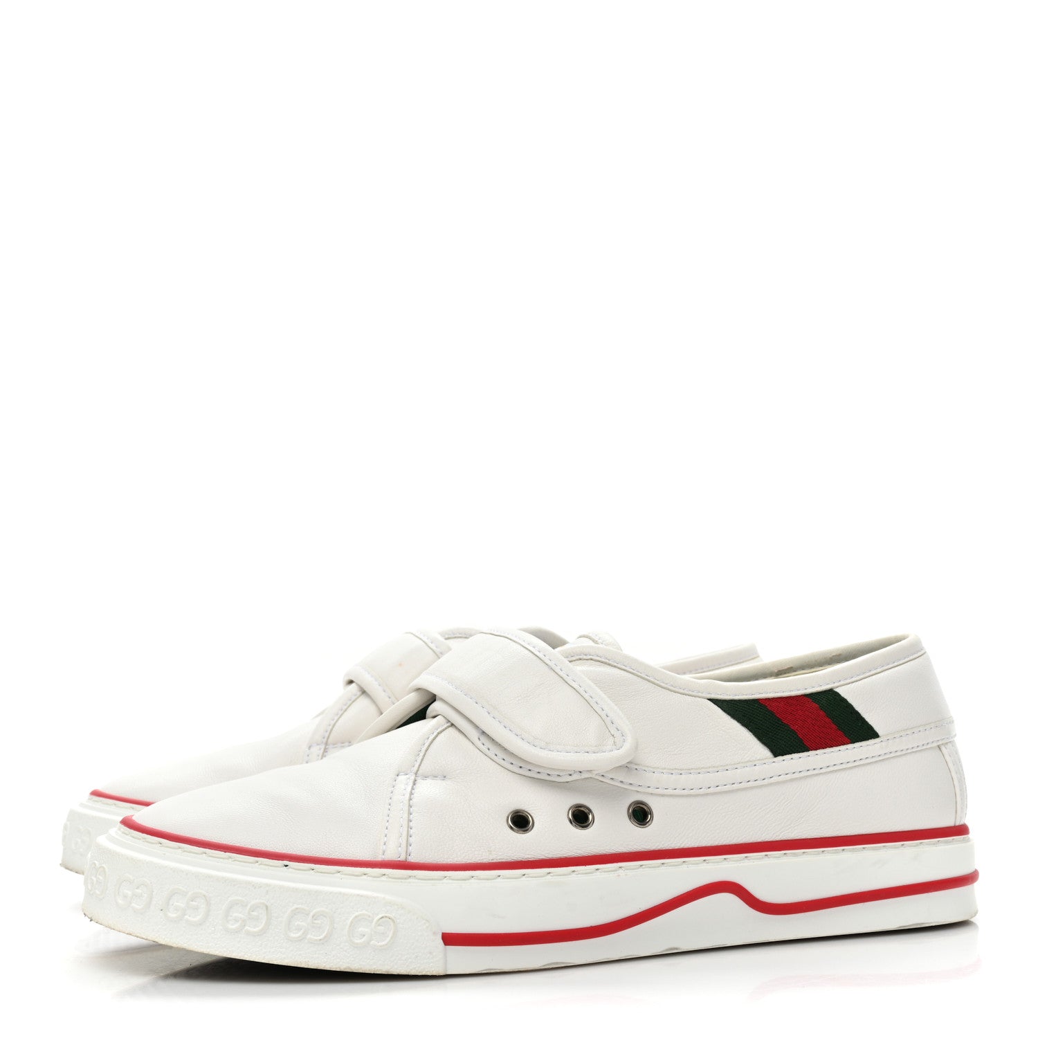 Gucci Glamour Glove Calfskin Web Womens 1977 Tennis Velcro Strap Sneakers 38 Great White 3 of 13